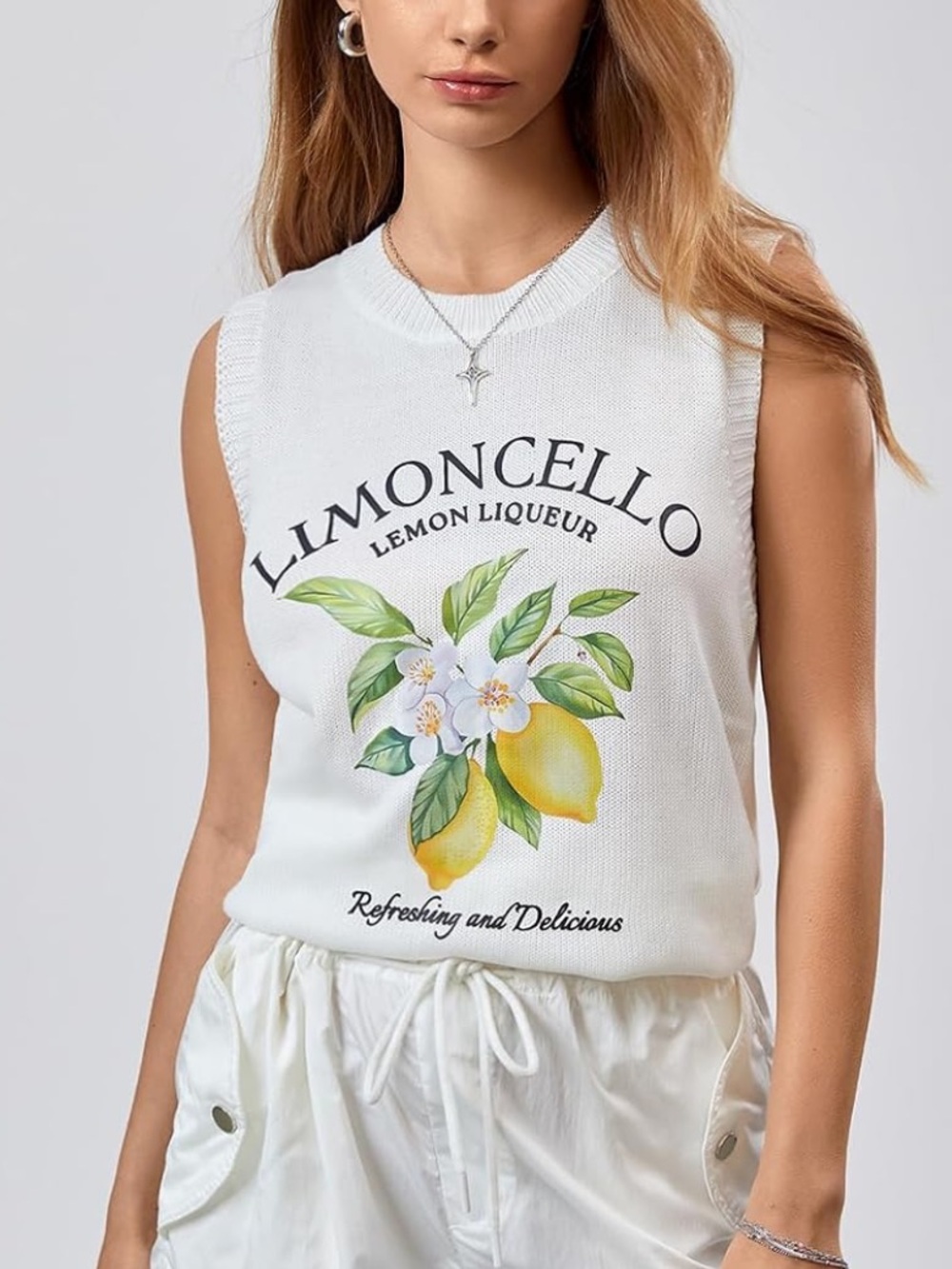 3 for $15 - Limoncello Graphic Knit Tank Top - White